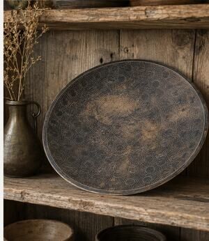 Vintage Handmade Kenya Decorative Bowl Black White Circle Dot African Art